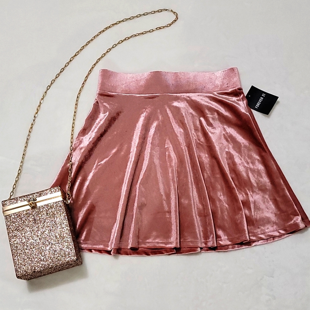 🦄 SOFT SHINE VELVET SKATER SKIRT DUSTY ROSE PINK